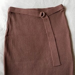 Naked Wardrobe Raisin Brown Belted Midi Skirt - S